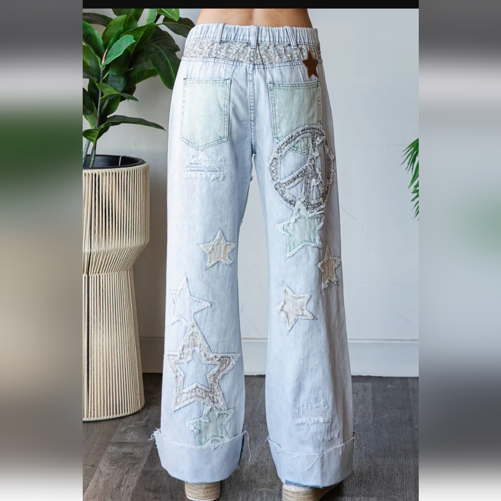 Oli & Hali WASHED STAR PATCHWORK DETAIL DENIM JEANS FINAL PRICE! - Picture 5 of 6